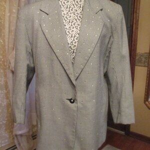 THE ICING-BLACK/WHITE CHECK WOMEN'S SPORT JACKET/CRYSTAL STONES/SIZE M